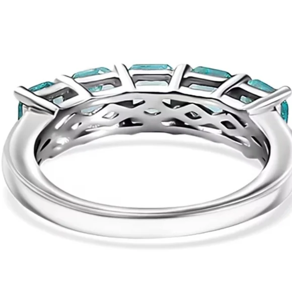 Genuine 5 Stone Apatite Ring Sterling Silver Rhodium Overlay Size 7! New - Picture 9 of 14